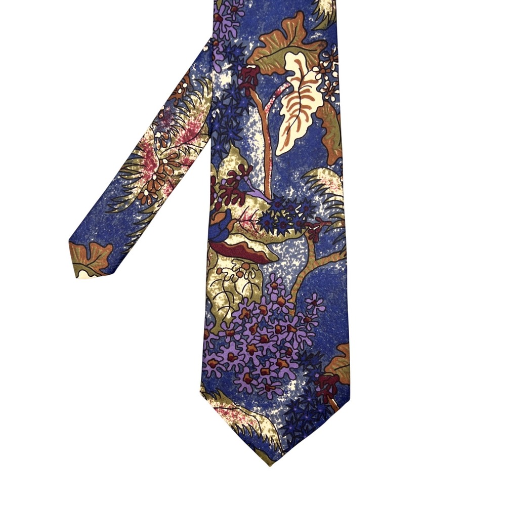 Vtg Viaggio Blue Floral Silk Necktie Mens One Size Botanical Print Made in USA